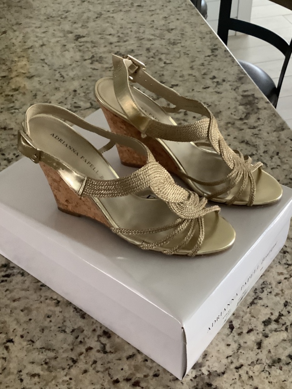 Adrianna Papell Metallic Gold Braided Cork Wedge Sandals